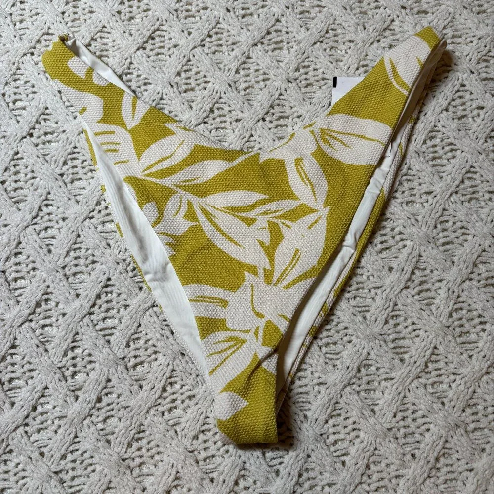NWT L*Space Cabana Bottom‎ Bitsy Yellow White Floral Textured Bikini Bottom – XL